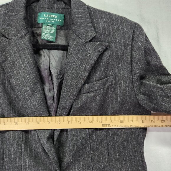 Lauren Ralph Lauren Wool Blazer Size 12P Womens Jacket Gray Pinstriped - Picture 9 of 13